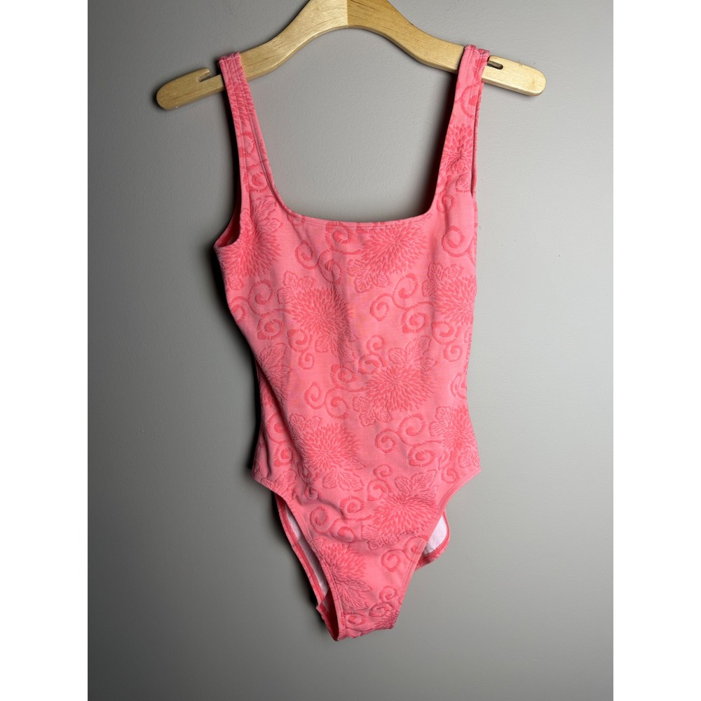 Shape & Slim Newport News Vintage Floral Jacquard One Piece Swimsuit Coral 10T